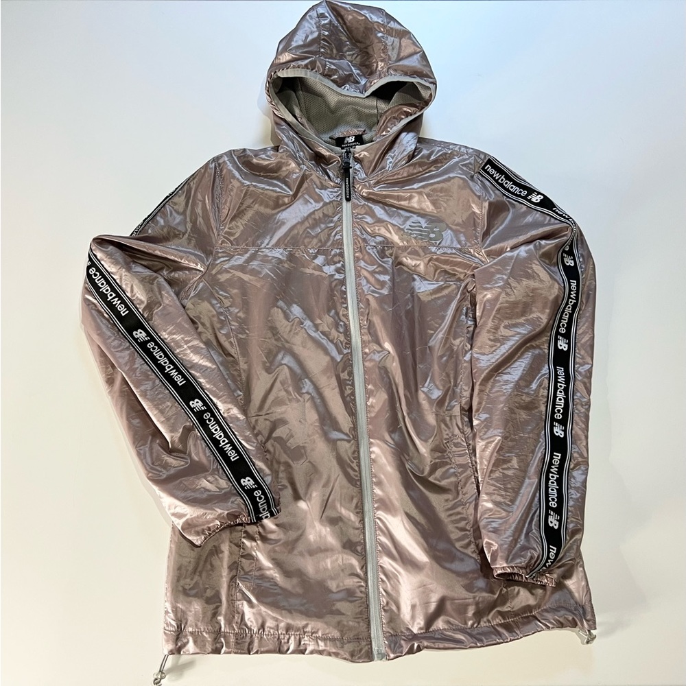 New Balance Full Zip Lilac Metallic Hooded Jacket Fully Lined Windbreaker Sz M